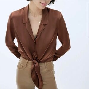 Aritzia Brown Long Sleeve Tie Front Blouse